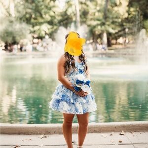 Sherri Hill Blue and White Strapless Dress